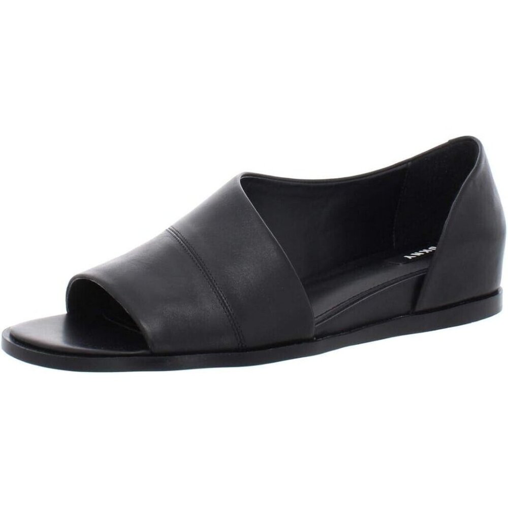 DKNY Womens Dya Leather Peep Toe Casual Slide Sandals K2936933 Black Size US 6